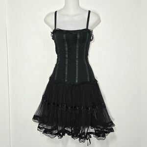 Black Corset Dress With Tulle Tutu Skirt & Lace Trim